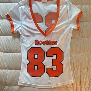 Hooters White and Orange V-Neck Jersey with 83 Graphic